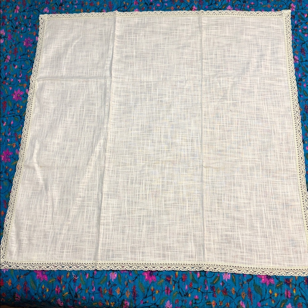 Vintage German Square Tablecloth 32”x 32”, Pale Mint Color